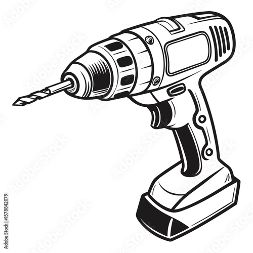 drill machine silhouette, black and white silhouette, vector and illustration