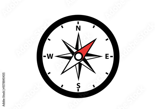 Free Download Illustration of a compass with black outer ring and red needle pointing north on white background - GFXLoad
