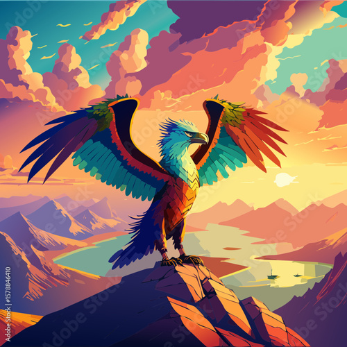 illustration of a bird in the sunset