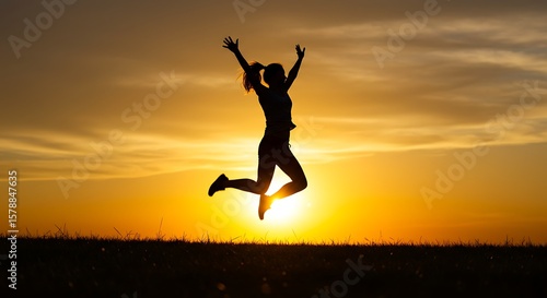 Wallpaper Mural Woman Jumping for Joy at Sunset Torontodigital.ca