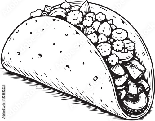 Taco Delight: A meticulously illustrated taco, boasting a mouthwatering filling, sits as a testament to the art of culinary design.