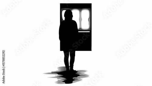 Silhouette of a person standing in front of a window with light coming through the glass pane looking out
