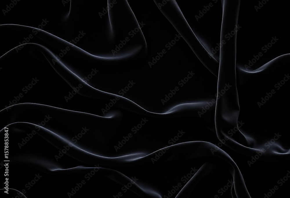 Obraz premium Subtle, dark-grey waves ripple across a black velvet backdrop, creating a soft, abstract texture, sophisticated, graphic