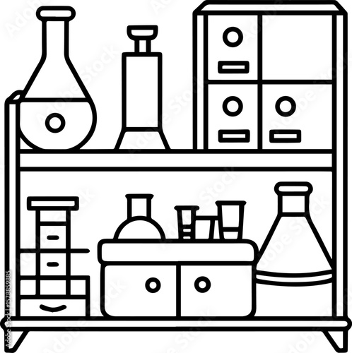 Laboratory black outline vector and illustration, coloring book page