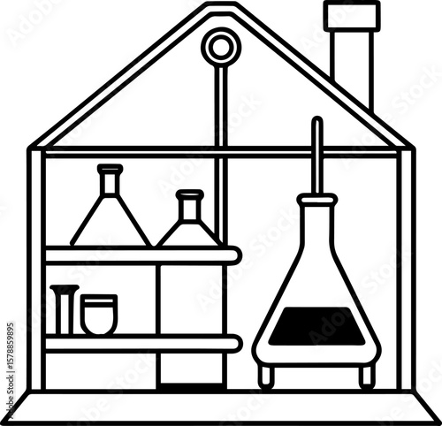 Laboratory black outline vector and illustration, coloring book page