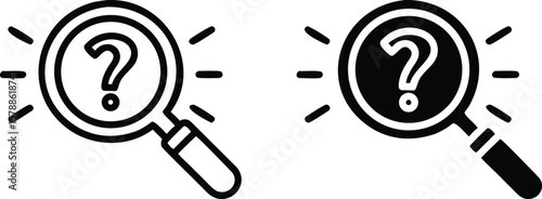 Magnifying Glass Question Icon Vector – Black and White Search Inquiry Problem Symbol Illustration