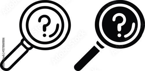 Magnifying Glass Question Icon Vector – Black and White Search Inquiry Symbol Illustration