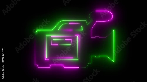 Video camera icon neon fire green purple color animation black background