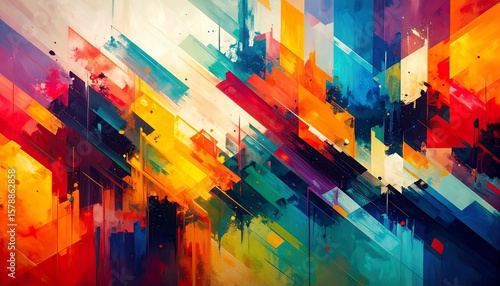 Vibrant Abstract Geometric Painting Artwork.