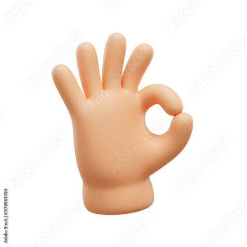 3d Okay Hand Gesture Approval Sign on Transparent Background