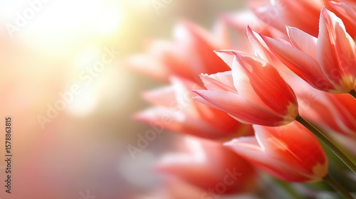 Soft red tulips spring flowers sunlight bouquet macro photo