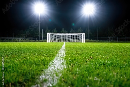 Soccer goal night stadium lights powerful sports image