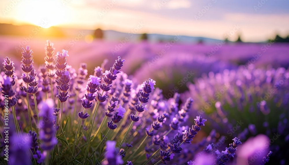 Fototapeta premium Vibrant lavender flowers basking in the warm summer sunlight beautiful