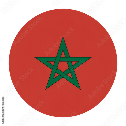 Emblematic symbol featuring Morocco's flag with a red background and green star, transparent background