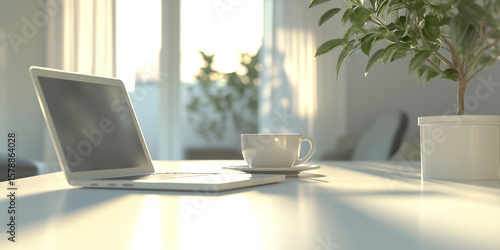 Wallpaper Mural Minimalist White Desk Setup Torontodigital.ca