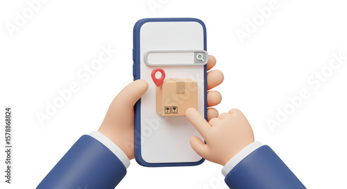 3D Illustration Online Package Delivery Service On Mobile Phone