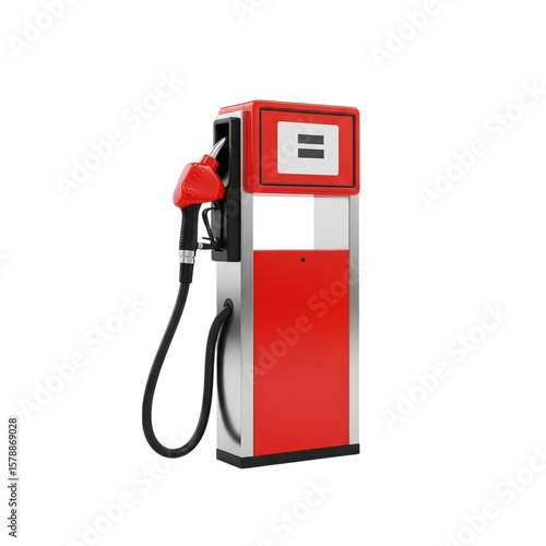Modern gasoline pump with red nozzle isolated on transparent background