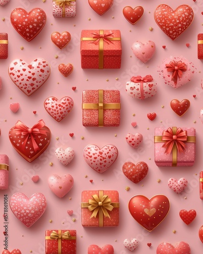 Fototapeta Heart-shaped gifts on a pink background