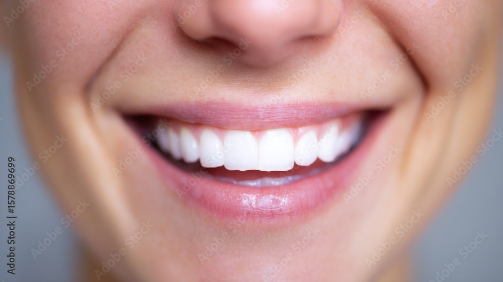 Obraz premium Close-up of a natural smile with perfect white teeth, highlighting dental health and confidence.
