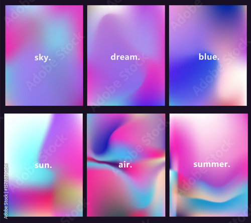 Abstract vector backgrounds in modern gradient style blend pink, blue, purple, and soft beige tones. Smooth shapes and light transitions create a dreamy, atmospheric, trendy and minimal visual effect.