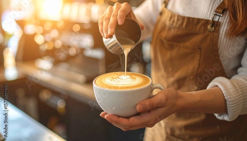 Barista making coffe art