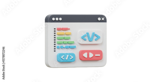 3D Render Icon of Code Snippet Application and Software Development
