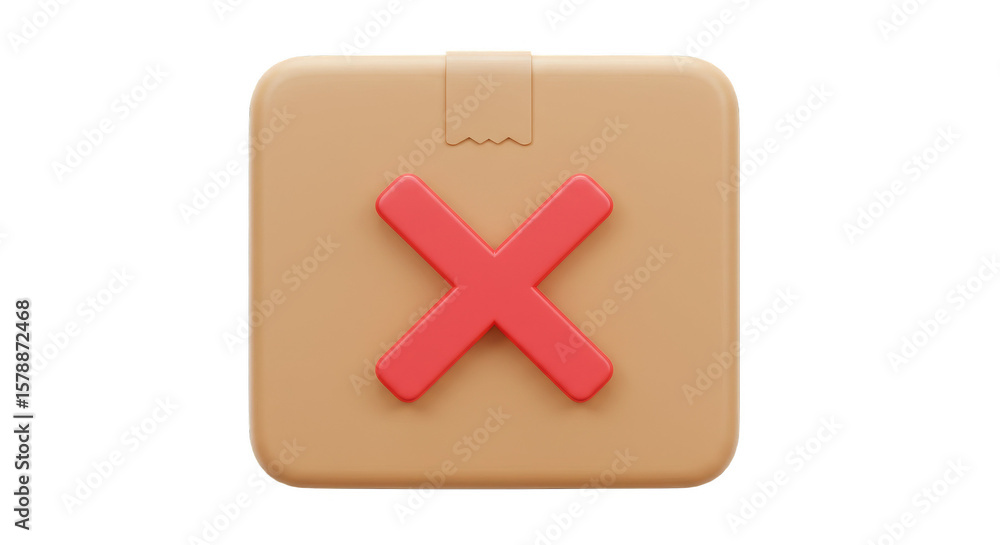 Obraz premium 3D Render Box with Red Cross Mark Cancel Incorrect Symbol Sign