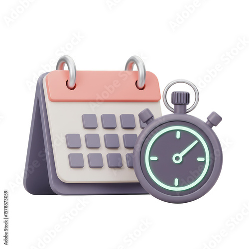 3D Render Calendar Stopwatch Time Deadline Schedule Appointment Reminder