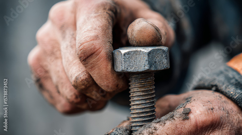 A mechanic's hands firmly grip a large bolt, ready to get the job done.