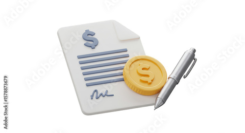 3d Render Finance Coin with Dollar Contract for Business Investment