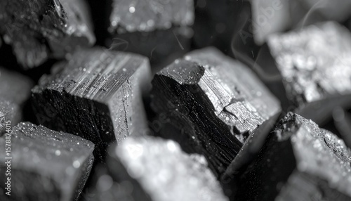 Close-up of Charcoal Briquettes in Black and White.
