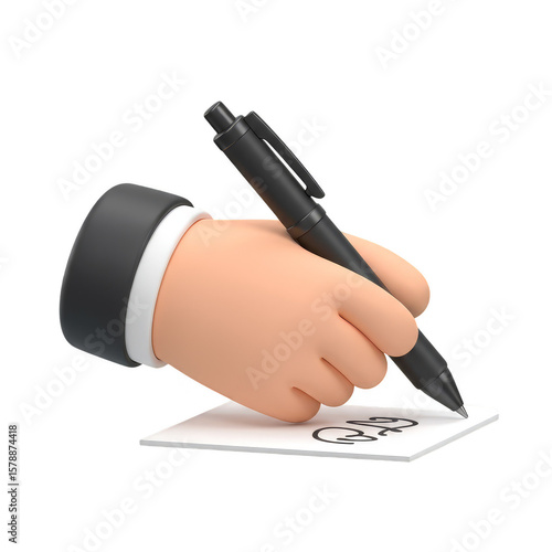 3d Render Hand Writing Pen on Paper Transparent Background PNG