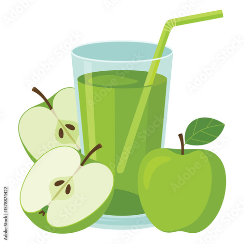 Green Apple Juice and Fresh Apple Slices