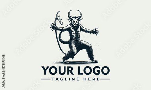 Vintage-style logo featuring a demonic figure in a dynamic pose.