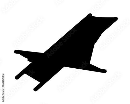 Simple minimalistic black silhouette of a reclining beach chair on white backdrop