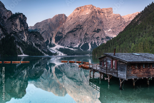 Wallpaper Mural Serene sunset Lago di Braies or Pragser Wildsee at sunset. Torontodigital.ca