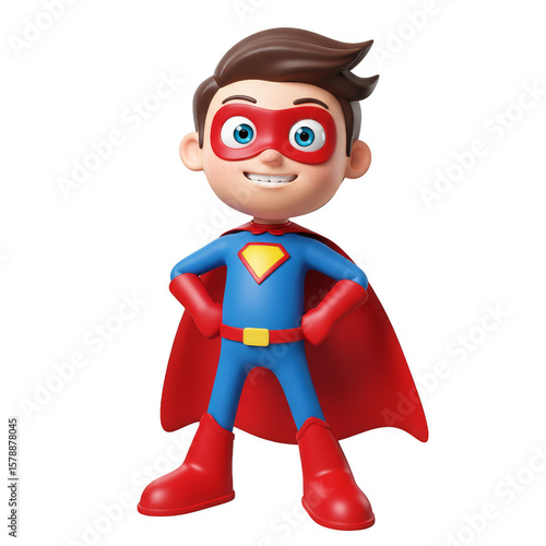 3D Rendered Boy Superhero Cartoon Character Posing With Hands on Hips