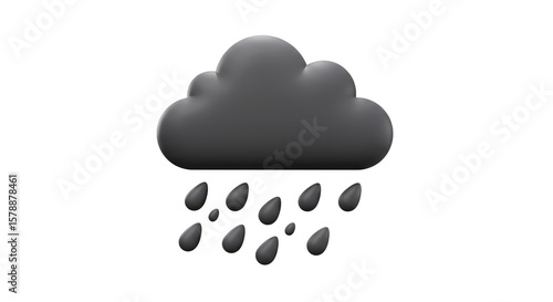 3D Render of Gray Rain Cloud Weather Element Transparent Background