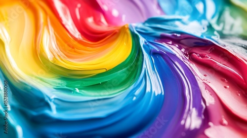 Abstract swirling rainbow paint splashes with a textured appearance forming a colorful mix