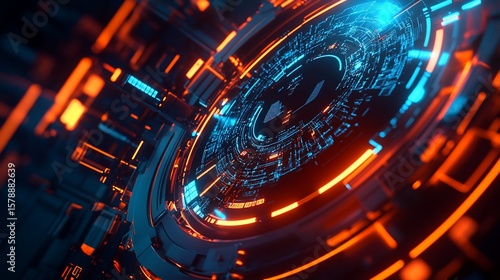 Abstract Technology Background with a Glowing Shield, futuristic and digital design 3D rendering