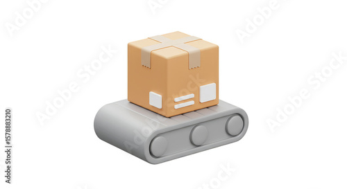 3D Rendering Conveyor Belt with Box Package Isolated Background