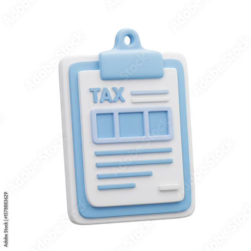 3D Rendering of Blue Tax Form on Clipboard Finance Concept