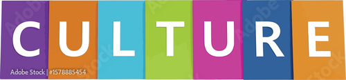 The word culture spelled out on colorful blocks against white backdrop