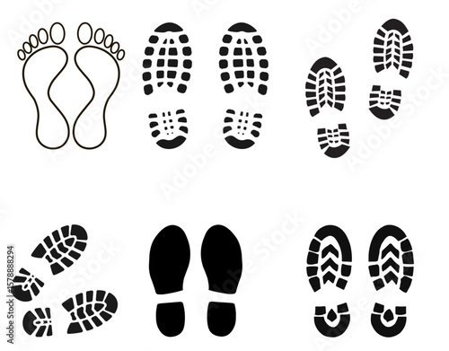 Distinct foot and shoe prints — symbolizing movement, direction, and human presence.