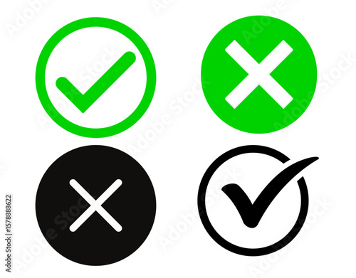 Elegant check mark and cross icons, designed with simplicity and clarity. Perfect for approvals, rejections, confirmations, and alerts in any interface or design project.