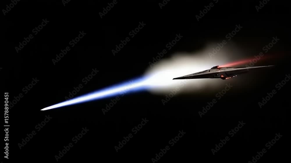 Futuristic spacecraft in space with a beam. Futuristic spacecraft in space with a beam.