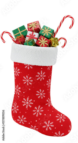 Christmas Stocking Full Presents Red Gift Transparent Background Isolated