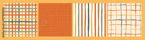 Abstract seamless patterns with stripes and checkered brush strokes for autumn and thanksgiving wallpapers, textile prints, scrapbooking, wrapping paper, stationery, etc. EPS 10