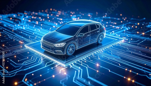 Futuristic car on circuit board