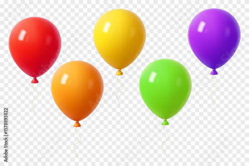 Set of 3D colorful balloons on transparent background